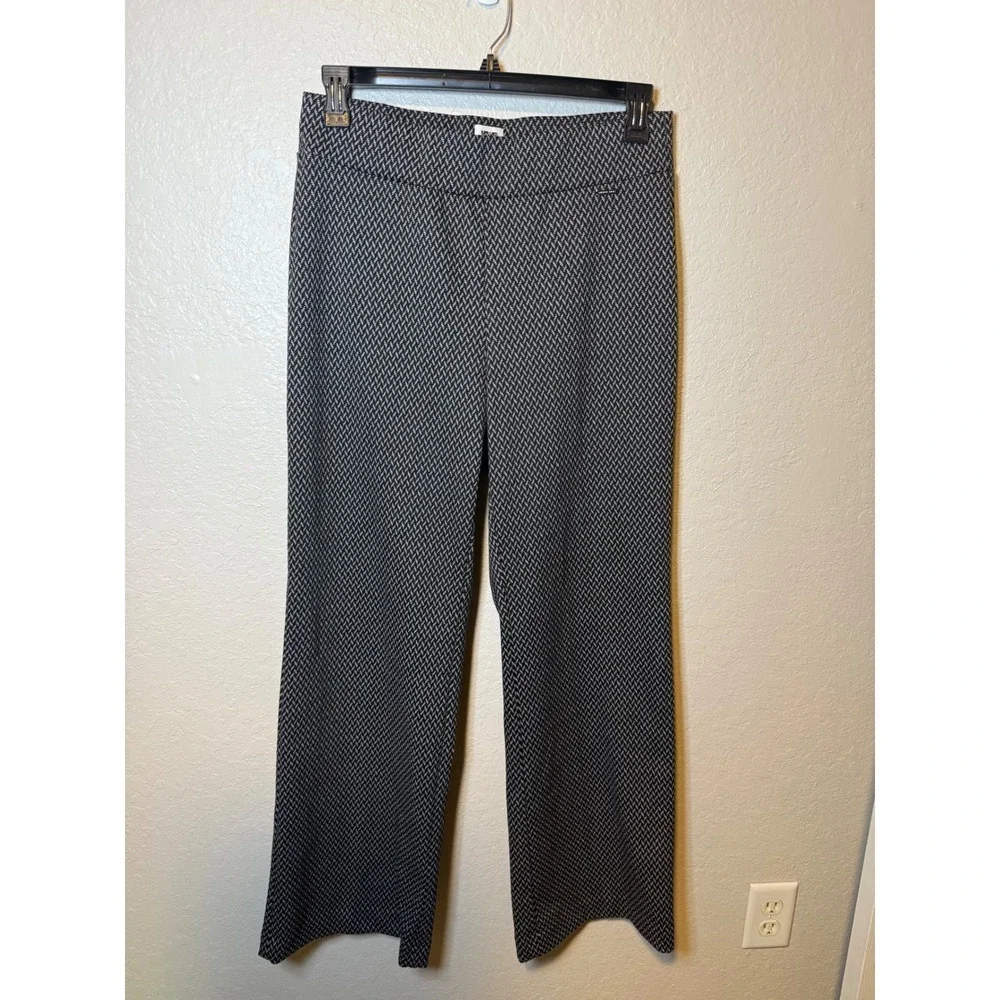 Anne Klein Black & White Herringbone Wide Leg Career Trousers